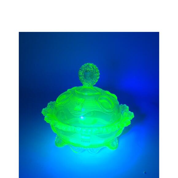 Antique Greentown Indiana Tumbler Dewey Vaseline Glass Small Butter w/ Lid MINT - Picture 2 of 9